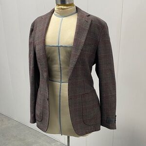 Belvest Men’s Sport Coat Brown Gray Check Plaid Wool Cotton Cashmere 50 7 R